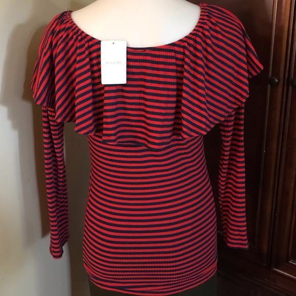 🆕 Bellino Black/Red Stripe Blouse-Lg - Picture 2 of 4